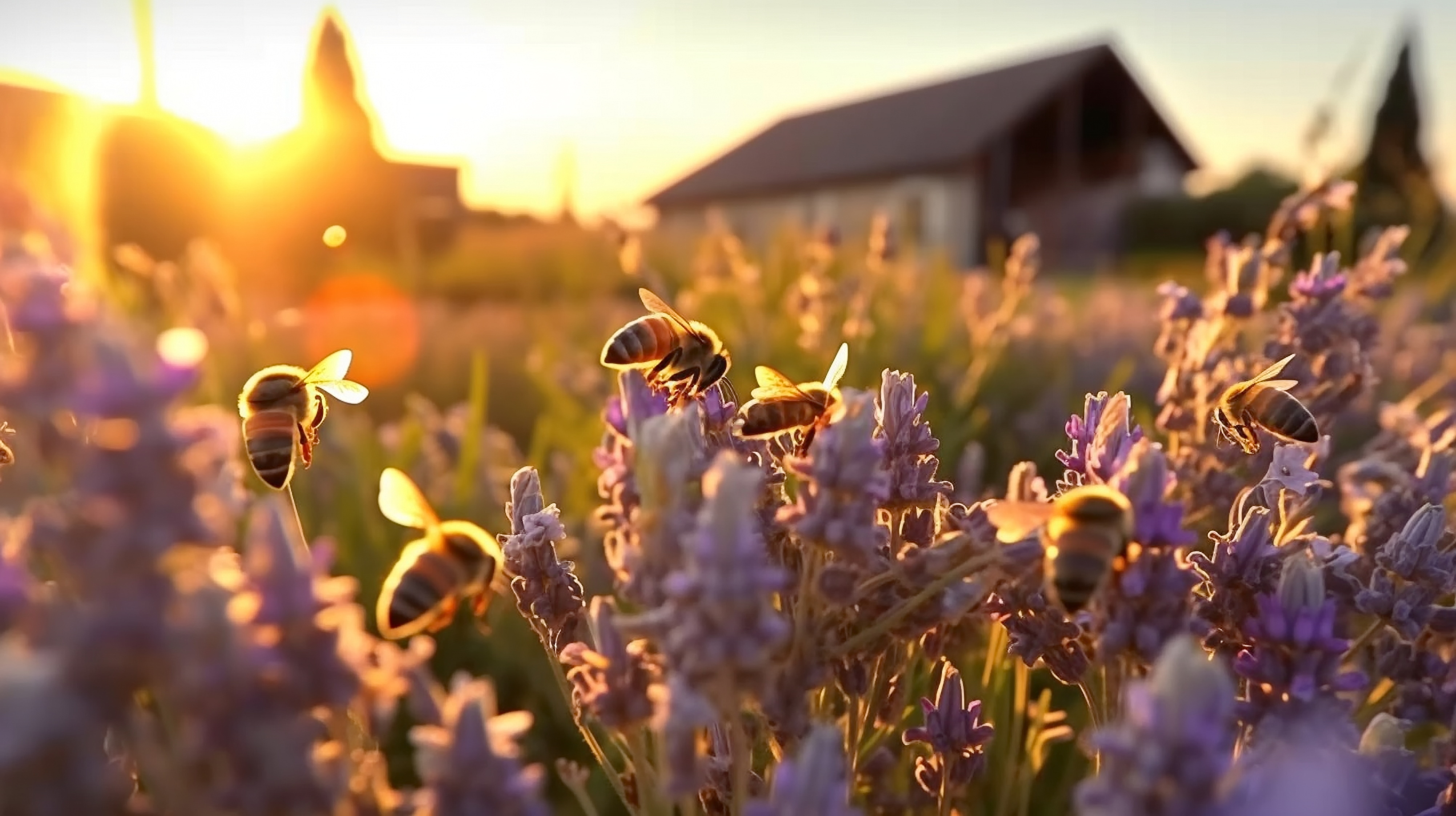 Bienen fliegen über Blumenwiese